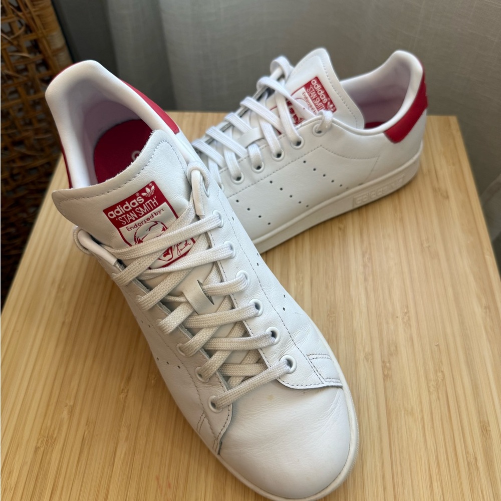 Adidas Stan Smith White Red Leather Sneakers Size 10
